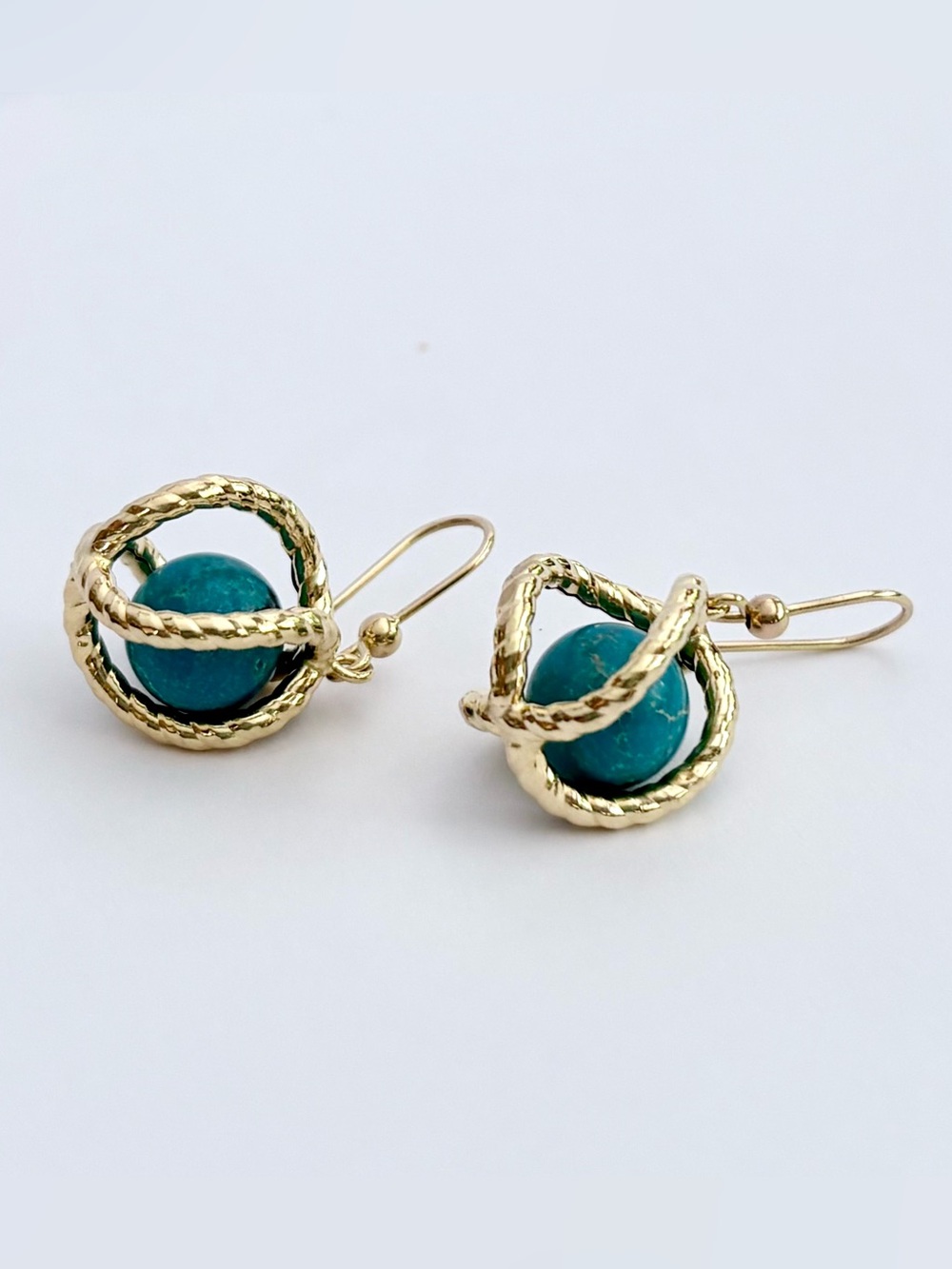 14k Gold Turquoise Dangle Drop Earrings